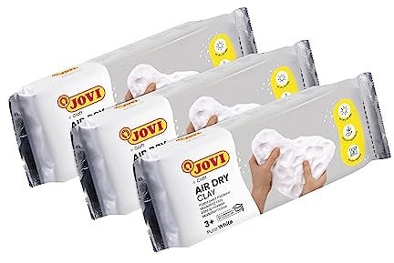 Jovi Air Dry Modelliermasse, gebrauchsfertig, lufttrocknend, auf Basis von Feuchtton, 3x 500g in weiß