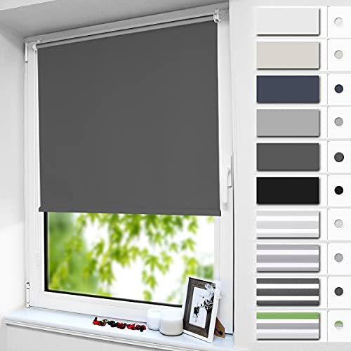 smartdemo Store Occultant sans Perçage, Store Enrouleur Opaque Thermique Isolant, Protection de Vie Privée & Protection Soleil, pour Fenêtre ou Porte, 50l x 120L cm (Largeur du tissu 46cm), Gris Foncé