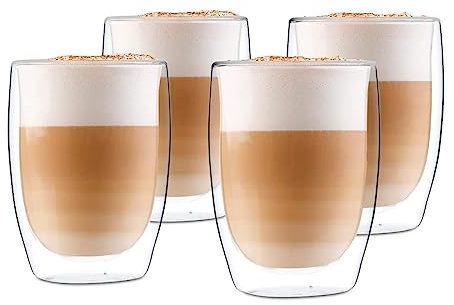 Recamania Set mit 4 doppelwandigen gläsern 350 ml – Hitzebeständiges glas – Für kaffee, tee, kalte getränke oder desserts