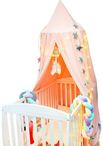 Doppelschicht Verdunkelungsvordach mit runder Kuppel Moskitonetz mit Stern-Lichterketten, nordischer Kinderzelt, Bettvorhang für Schlafzimmer, Jungen, Mädchen, Kinderbett