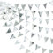 32Ft Silver Fabric Triangle Banner Flag Double Sided Metallic Holographic Pennant Bunting Garland for Wedding Birthday Bridal Baby Shower Engagement Anniversary Bachelorette Graduation Party Decor