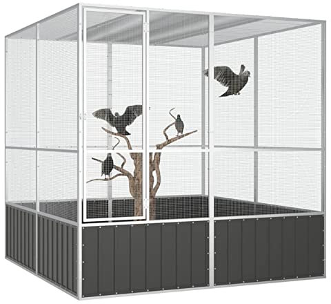 Kavolet Vogelkäfig Groß Vogelvoliere Vogelhaus Außen Aufzuchtkäfig Außenvoliere Käfig Vogelhaus Voliere Anthrazit 213,5x217,5x211,5 cm Verzinkter Stahl