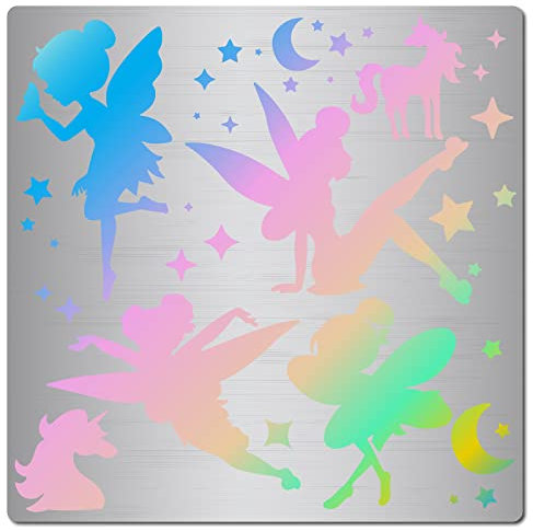 GORGECRAFT 6.3 x 6.3 Feen-Metallschablone Einhorn Edelstahl Stanzformen Schablonen Wiederverwendbar Stern Mond Holzschnitzerei Malvorlage Für Scrapbook Stickerei Basteln Dekoratives Prägepapier