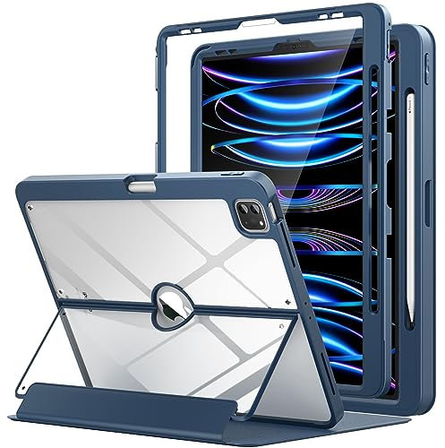 MoKo Case for iPad Pro 12.9 6th/5th/4th/3rd Generation 2022/2021/2020/2018 with Pencil Holder, iPad Pro 12.9 Case with Screen Protector Clear Back, Multi Angle Stand, Auto Wake/Sleep, Abyss Blue