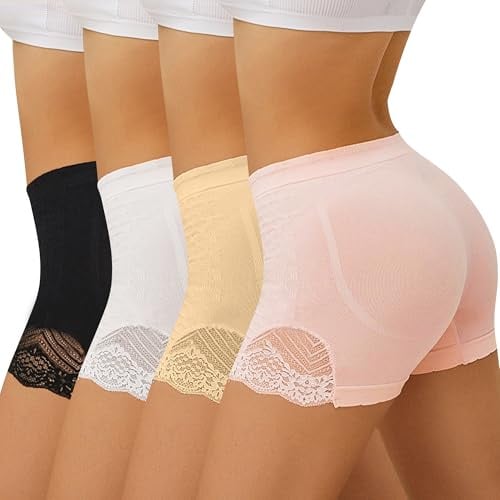 FINETOO 4er Pack Damen Boxershort Slips Push up Unterwäsche Weich Slip Sexy Panties Atmungsaktive Unterhosen Hipster Frauen Mehrpack S-L