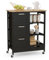 COSTWAY Kitchen Island Cart, Rolling Storage Trolley with 3 Drawers, Open Shelves and Wheels, Mobile Serving Utility Cart Organiser for Dining Room Restaurant Bar (Black)