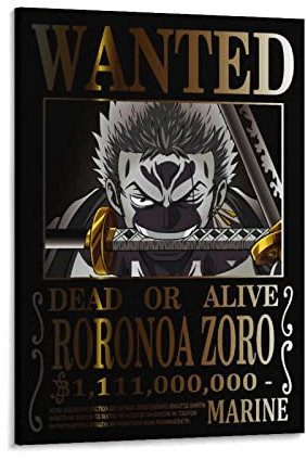 Anime One Piece Wanted Poster Zoro One Piece Wall Art Picture Painting Poster Canvas Print Poster Artworks Room Decor 16x24inch(40x60cm)