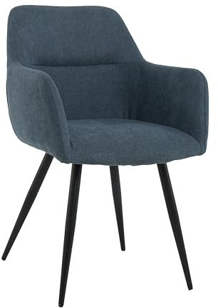Mevsim Store Esszimmerstuhl Blau – Polsterstuhl mit Armlehne aus Leinenstoff – Küchenstuhl mit Metallbeinen – Modern & Bequem – Lieferung in 1 Paket