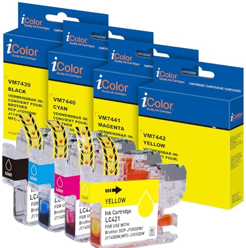 iColor Tintenpatrone für Brother Drucker: Tinten-Set für Brother-Drucker, ersetzt LC421 BK/C/M/Y (Nachfüllpatrone für, Multipack: kompatible Druckerpatrone für Tintenstrahldrucker, drucken)