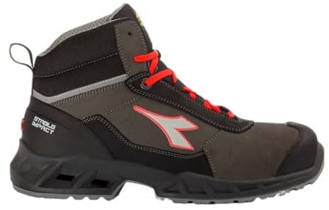 DIADORA Scarpe da Lavoro Antinfortunistica Modello Shark Stab Imp Leat Mid S3 SRC ESD Colore: Nero/Rosso Fluo Taglia 44 EU
