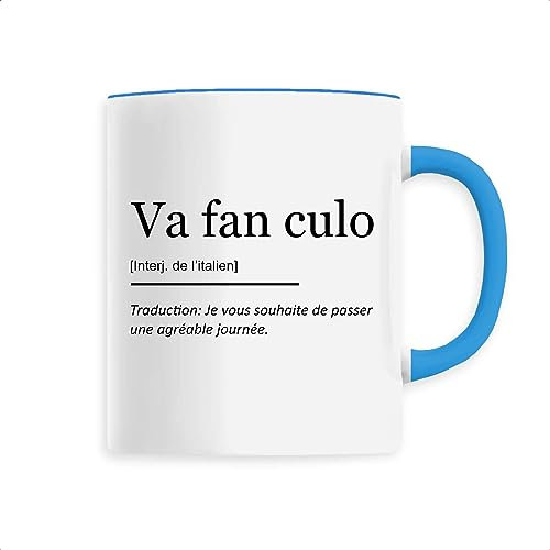 Mug Va fan culo - Imprimé en France - Tasse originale en céramique - Cadeau Anniversaire Humour original rigolo (Bleu)