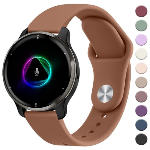 Mugust Garmin Venu/Venu 2 Plus/Sq/Sq 2 Music Bracelet de sport en silicone 20 mm pour homme et femme Bracelet de rechange classique Marron