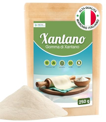 Detox Organica Gomma di Xantano in Polvere 250gr - Puro 100% | Addensante alimentare ideale per la preparazione di salse, dolci, gelati, impasti e drink - Apto per Cucina Moleculare