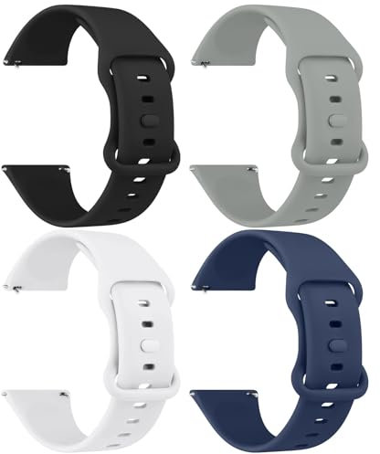 AK Pack 4 Bracelets de Montres Silicone avec Nouvelle Boucle 20mm 22mm, Remplacement Dégagement Rapide pour Femme Homme 20mm, 22mm (22mm, Gris/Bleu/Noir/Blanc)