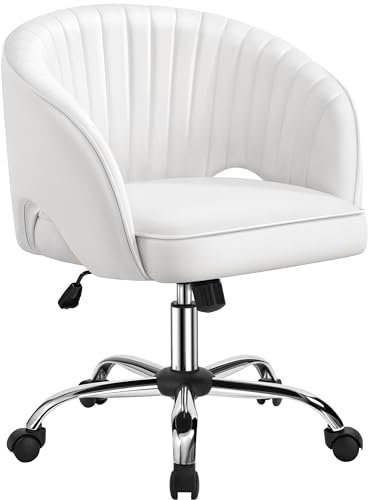 Yaheetech Faux Leather Office Desk Chair, Makeup Vanity Chair Swivel Adjustable Accent Armchair for Home Office, Bedroom, Living Room, Cream