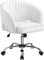 Yaheetech Faux Leather Office Chair, Makeup Vanity Chair with Tufted Barrel Back Adjustable Accent Armchair Swivel Desk Chair for Home Office Women White