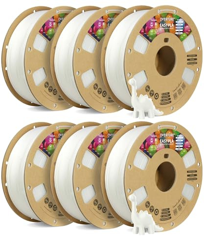 OVERTURE Easy PLA 1.75 mm 3D Druckerfilament, 6kg (13.2 lbs), Verstärkt Zähigkeit PLA, Maßgenauigkeit +/- 0,02 mm (Easy Weiß 1kg*6)
