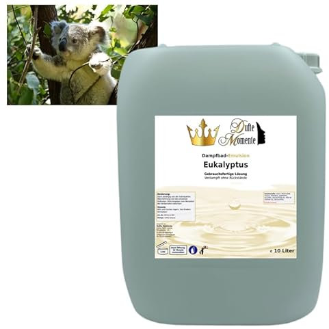Dufte Momente | Dampfbad Emulsion 10 Liter Eukalyptus | geprüfte Qualität | mit naturreinen und natürlichen ätherischen Ölen | gebrauchsfertig | vegan und ohne Tierversuche