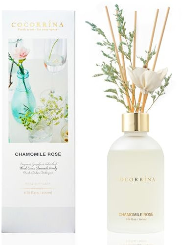 Cocorrína Raumduft mit 8 Duftstäbchen 200ml, Kamille Rose Blume Zimmerduft, Reed Diffuser für Badezimmer Regal Dekoration