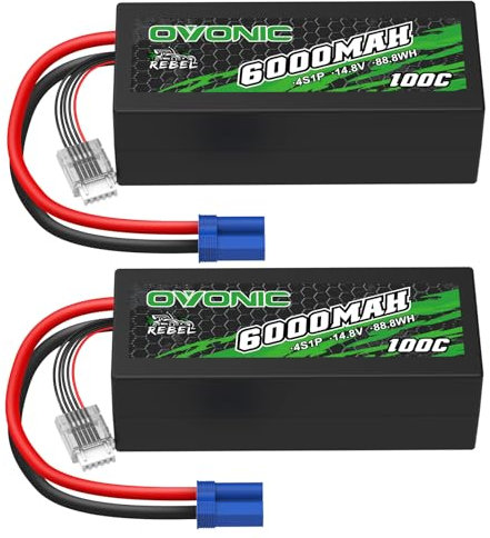 OVONIC Batterie Lipo 4S 6000 mAh 100 C 14,8 V RC avec connecteur EC5 pour voiture RC bateau camion buggy équipe associée DIY Hobby (2 pièces)