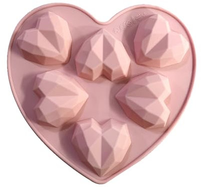 Love Heart Silicone Mould - 6 Cavity 3D Heart Moulds for Chocolate, Cake, Cookie & Candy Making - Pink