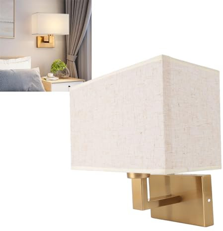 Stilvolle Moderne Leinen-Wandlampe, Wandleuchte, Innen-Nachtlicht mit Gold-Finish für Schlafzimmer, Wohnzimmer
