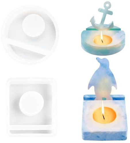 QINGYIWL 2 Stück Silikonformen Gießformen Kerzenhalter DIY Kombination Silikonform Kerzenhalter, Neue Ideen Silikon Gießform Kerzenhalter Gipsformen zum Gießen, Sockel-Rund Sockel-Rechtecke