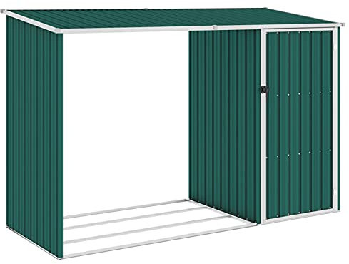 Swpsd Garden Firewood Shed Outdoor Firewood Storage Shelter Garden Log Store Green 245x98x159 cm Galvanised Steel
