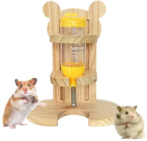 Hamster Wood Water Bottle Stand, Small Pet Feeder Brackets and Holder for Mice, Gerbils, Guinea Pigs