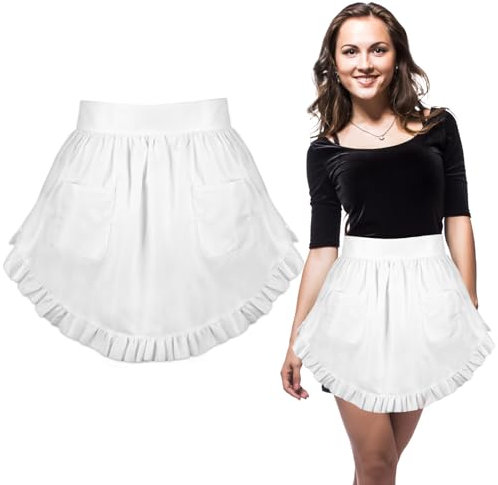 Abeillo Weiß Schürze, Taillenschürze Damen 176 x 41 cm Halbschürze Unisex Kellnerschürze Verstellbare Schürze Weiß für Kochen Basteln Malen Backen Koch Kellner