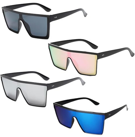 VEGCOO 4 Pairs Oversized Sunglasses, Vintage Festival Sunglasses Flat Top Unisex UV400 Protection Square Sunglass for Outdoor Activities Party