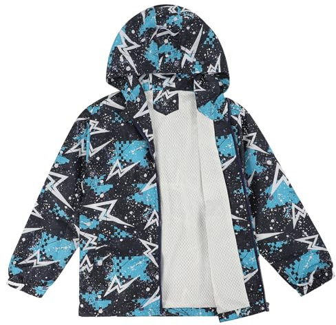 LACOFIA Veste Imperméable Enfant Garçon Veste Coupe Vent à Capuche Blouson de Pluie Léger Doublé de Maille pour Enfant Éclair Blanc 11-12 ans