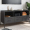 Homgoday Meuble TV pour salon, meuble TV noir 100,5 x 39 x 50,5 cm en acier laminé à froid, meuble TV salon, meuble bas pour TV de salon, support TV
