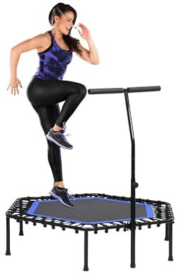 Cama Elástica. Trampolín Fitness para Saltar de Ø90cm. Trampolín Elástico Octogonal Silencioso para Adultos, Niños, Interior, Exterior con Apoyabrazos de Espuma Ajustable.