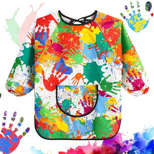 GSrenyu Kids Painting Apron, Waterproof Child Art Smock with Pocket, Long Sleeve Children's Art Apron for Painting,Cooking,Eating,Arts Children Ages 3-8（Multicolor,multicolor）