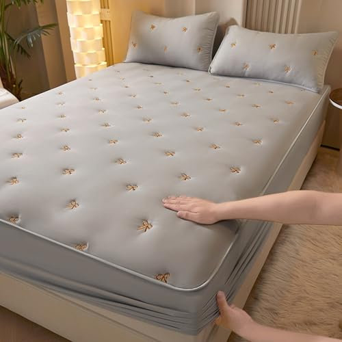 JIANINGHOME Spannbettlaken 200x220,Mikrofaser Gesteppte Matratzenauflage Matratzenschoner Unterbett - atmungsaktiv