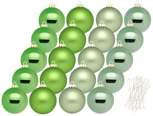 Inge Glas Weihnachtskugeln mit Haken | Schöne Christbaumkugeln aus Glas | Set 20 Kugeln und 40 Aufhänger | Christbaumschmuck Weihnachtsbaumkugeln (Sparkling Nature)