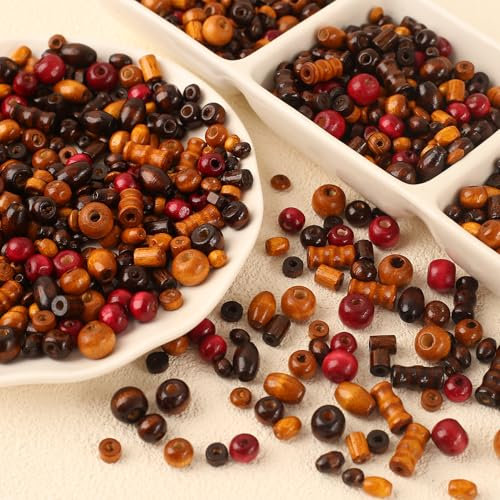 HERZONE Holzperlen Natürliche Holz Perlen zum Auffädeln für DIY Schmuck Herstellung (mix)