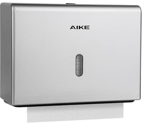 AIKE Distributeur Papier Essuie Main Usage Commercial, 200+ Feuilles pour Z-Plis & Serviettes Multifold 25.4x7.8 cm, Distributeur de Serviettes en Papier AK5102, Argenté