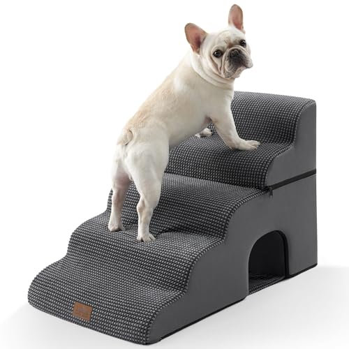 COZY KISS Large escalier pour Chien et Petit Animal Domestique avec Housse Anti-Fuite (Noir grisâtre, 50x83x57cm-Trou, 5.0)