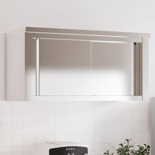 Gecheer Armoire Murale de Cuisine avec Portes Coulissantes INOX, Meuble de Rangement Suspendu avec Compartiment, Armoire Flottante pour Cuisine, Salon Type A