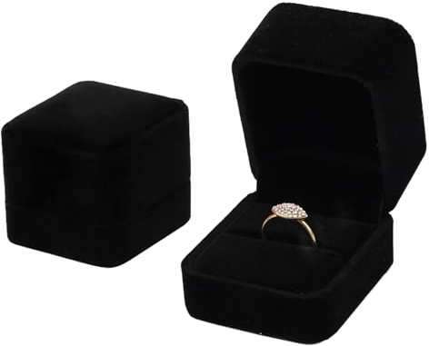 Wisebom Samt Ring Schachtel 2 Stück, 50x55x45 mm Schmuck Etui für Ring Schwarze Ringetui Samt Verlobungsring Box, Hochzeit Ringkästchen Ringschatulle, für Heiratsantrag Verlobung Valentinstag Hochzeit