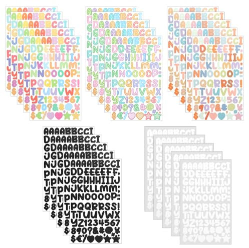 15 Blatt Buchstaben Aufkleber Zahlen Aufkleber, Alphabet Aufkleber, Buchstaben-Sticker, Selbstklebende kleine Buchstaben für Scrapbooking, Briefkasten, Zahlen, Etiketten, Basteln