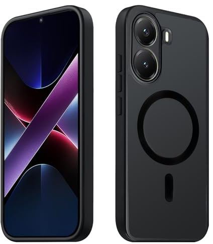 Tawarror Magnetische für Xiaomi Poco X7 Pro 5G Hülle, Matt Transluzente Handyhülle für Poco X7 Pro Matte Schutzhülle PC Rückseite Kratzfest TPU Stoßfest Anti-Fingerabdruck, Schwarz