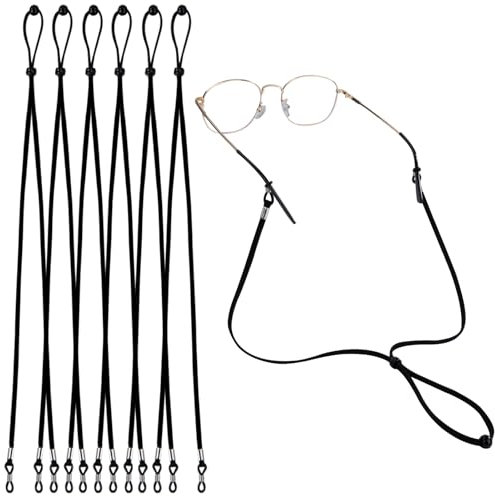 Yesaler Sangle de Lunettes Noir Cordon à Lunettes Réglable Corde à Lunettes pour Hommes Femmes Sport Travail Étude Lot de 6