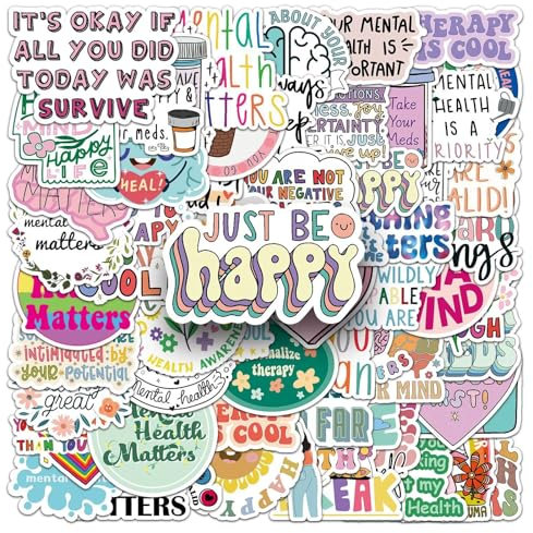 Luzhans Mental Health wasserdichte Aufkleber Set Geschenk für Jugendliche Erwachsene 100 Stück Vinyl Sticker Deko für Auto Motorräder Fahrrad Skateboard Snowboard Gepäck Laptop Scrapbook Auto Koffer