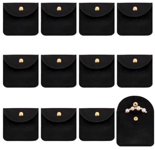 UNICRAFTALE 12 Stück Schmuckbeutel Weichem Samt Schwarze Rechteckige Schmuckgeschenktüten Mit Druckknopf Tragbare Aufbewahrungstasche Für Ringe Halsketten Ohrringe Armbänder Organizer