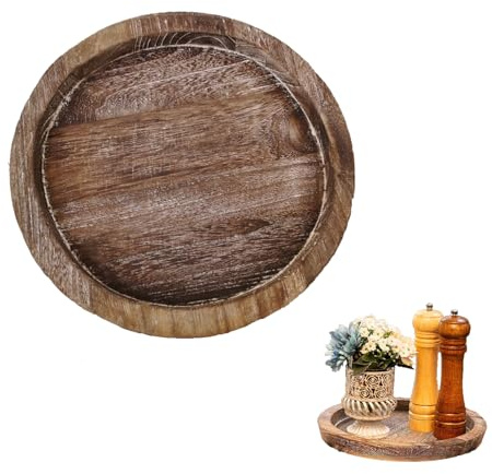 Eabdice Bandeja Madera Redonda Decorativa, Bandeja de Madera rústica portavelas, 20cm, para Mesa de Café, Cocina, encimera, decoración