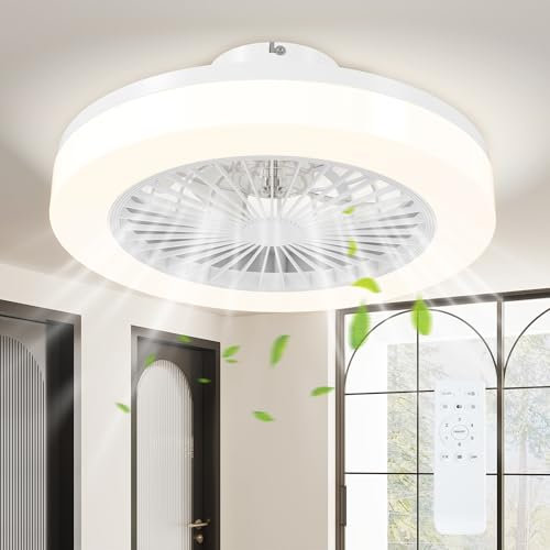 HOMCOM Ventilateur plafond réversible avec lumière et télécommande 46 cm, 3 couleurs, 6 vitesses, minuterie, luminosité réglable, moteur CC silencieux, pour chambre, salon, blanc