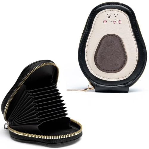 JEYORZY 1 astuccio per carte di credito da donna con protezione RFID, astuccio per carte d'identità con cerniera in pelle, con tasca a cerniera per monete mini portafoglio